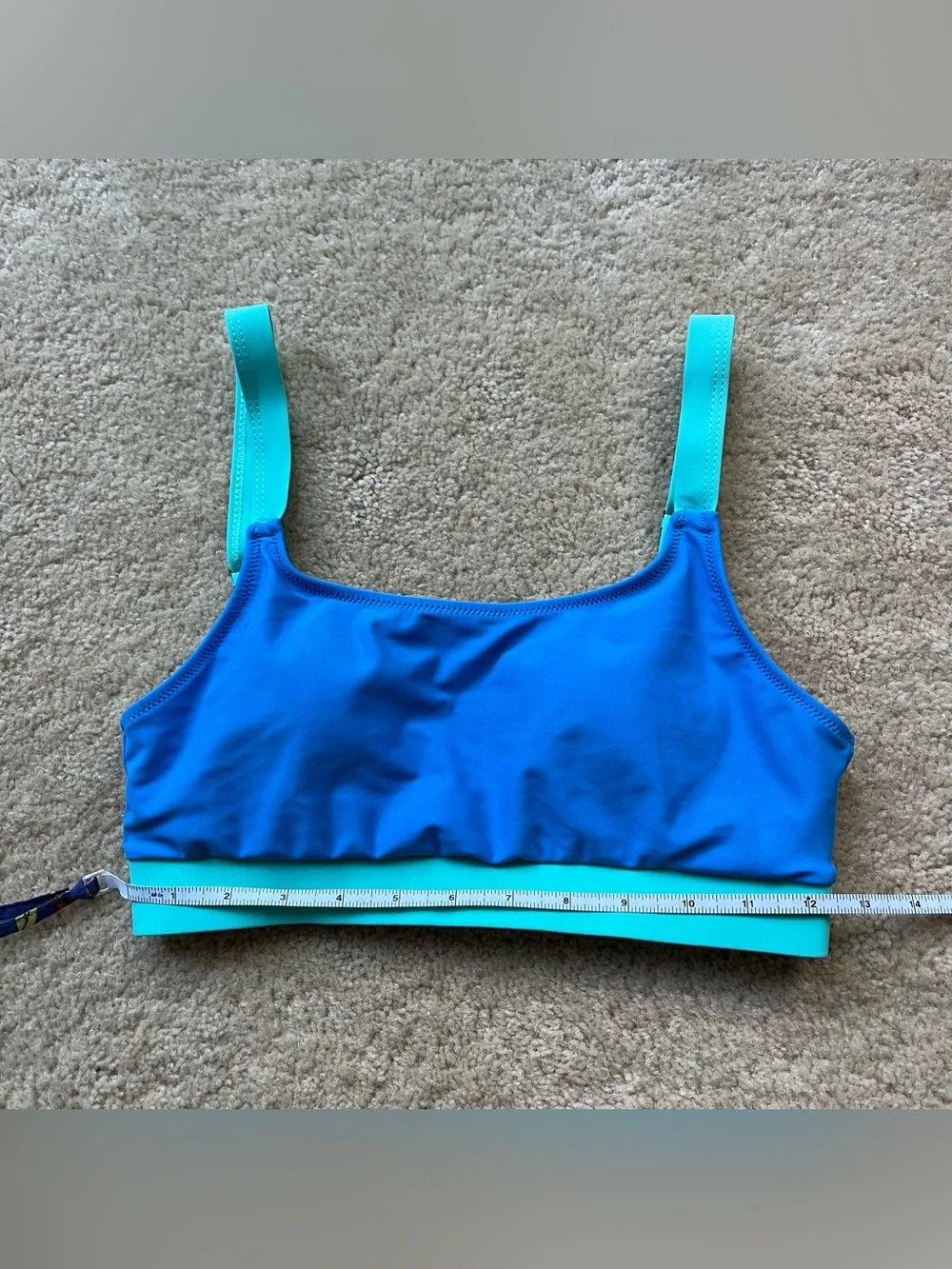 NWOT Jolefille Blue Green Sporty Color-block Padded Bikini Top - Size S
